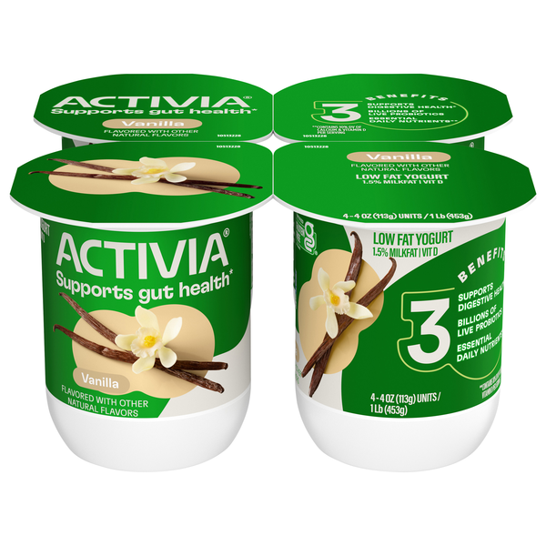 Activia Low Fat Vanilla Probiotic Yogurt Cups - 4 ct