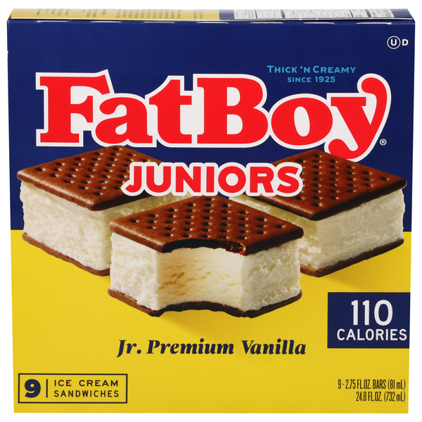 FatBoy Juniors Premium Vanilla Ice Cream Sandwiches - 9 ct