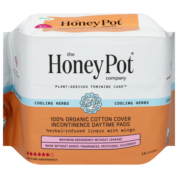 The Honey Pot Herbal Infused Incontinence Daytime Pads w/Wings Organic