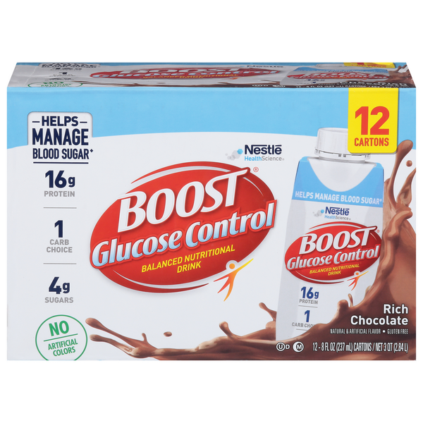 BOOST Glucose Control Rich Chocolate 16g Protein Nutritional Drink - 12 ct