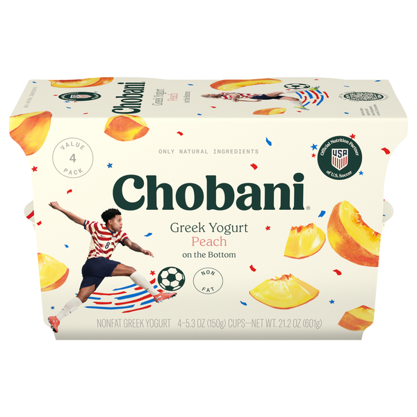 Chobani Non Fat Peach on the Bottom Greek Yogurt Cups - 4 ct