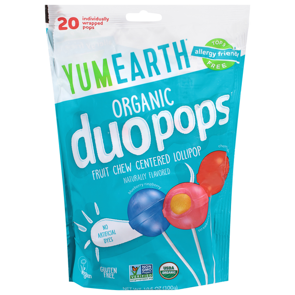 YumEarth Organic Duo Pops Fruit Chew Centered Lollipop - 20 ct