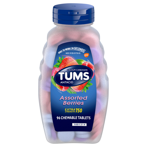 TUMS Antacid Calcium Carbonate Extra Strength 750 Assorted Berries