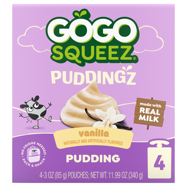 GoGo squeeZ PuddingZ Vanilla Pudding - 4 ct