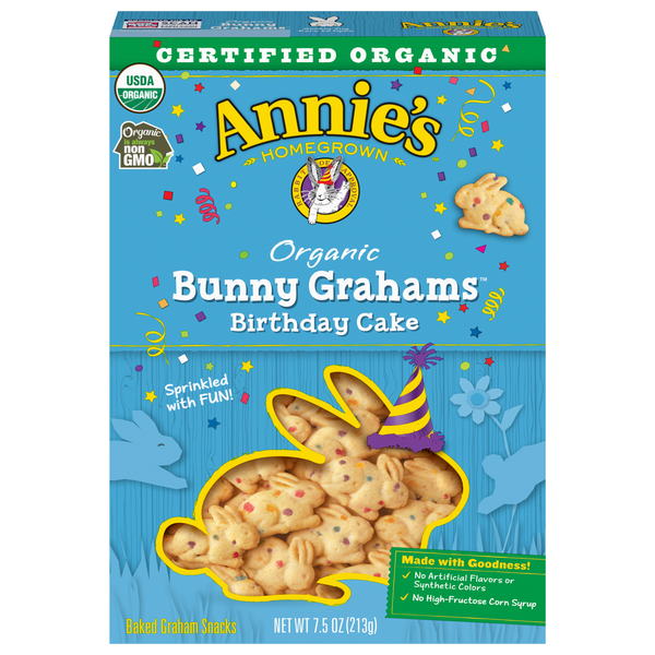Save on Annie's Homegrown Organic Birthday Cake Bunny Graham Crackers