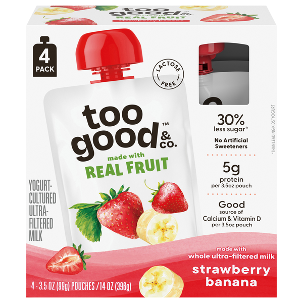 Too Good & Co. Strawberry Banana Yogurt Pouches - 4 ct