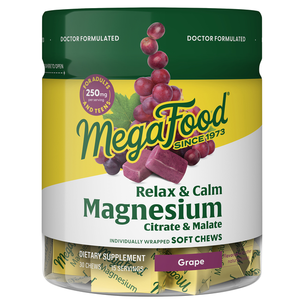 Mega Foods Relax + Calm Magnesium Grape Flavor Softchews