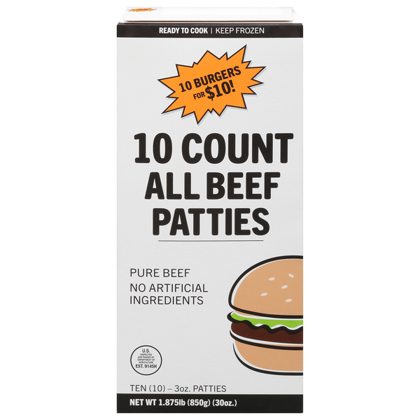Priz Foods All Beef Patties - 10 ct Frozen
