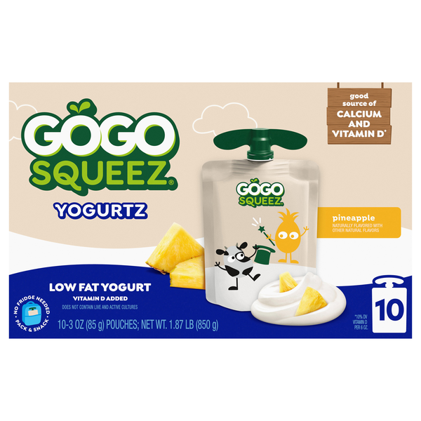 GoGo squeeZ Low Fat Pineapple Yogurtz on the Go Pouches - 10 ct