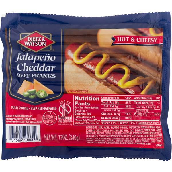 Save on Dietz & Watson Beef Franks Jalapeno Cheddar 4 ct Order Online Delivery MARTIN'S
