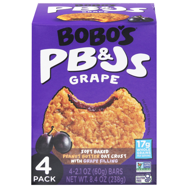 Bobo's Gluten & Dairy Free PB&Js Grape Soft Baked Oat Crust Bars - 4 ct