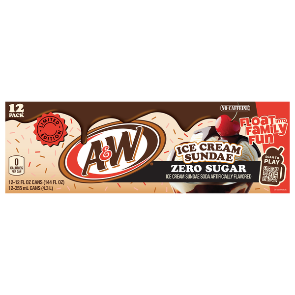 A&W Zero Sugar Ice Cream Sundae Soda - 12 pk