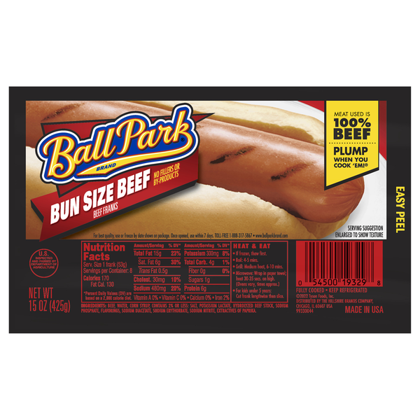 Ball Park Bun Size Beef Franks - 8 ct