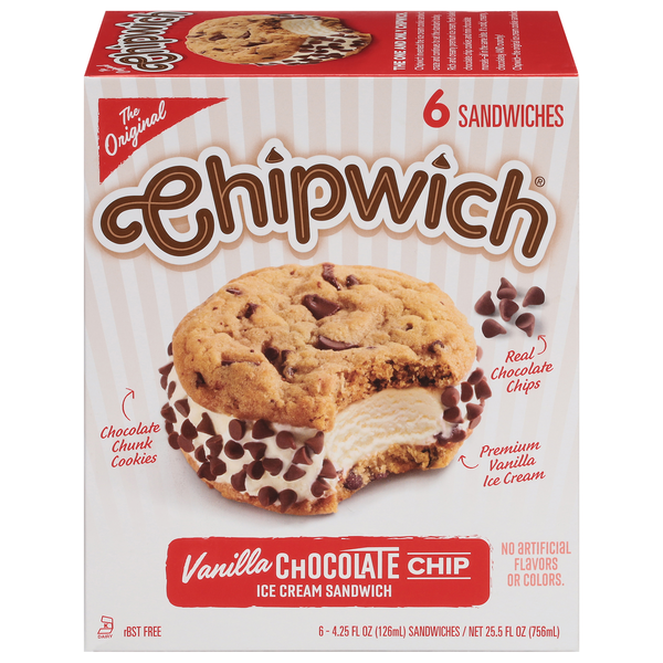 Chipwich Vanilla Chocolate Chip Ice Cream Sandwiches - 6 ct