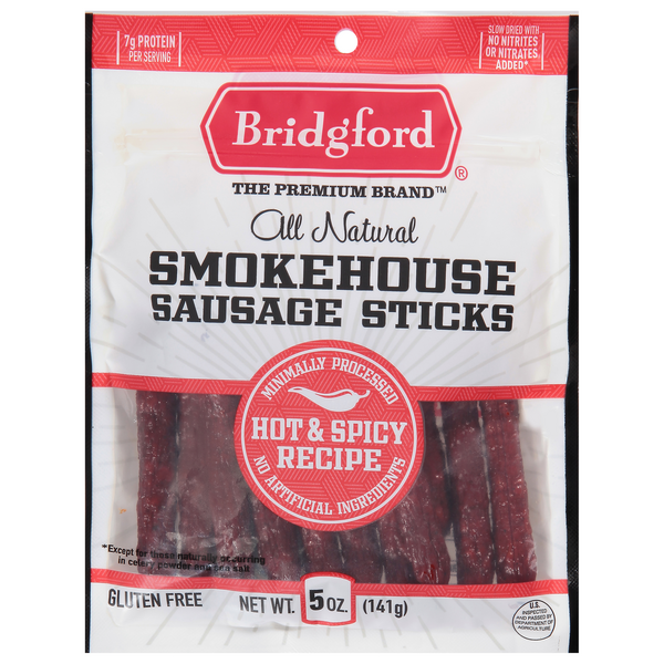 Bridgford Hot & Spicy Smokehouse Sausage 7g Protein Meat Sticks