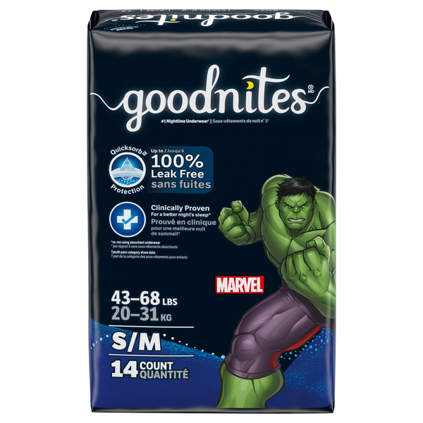 GoodNites Boys S/M Nighttime Underwear 43-68 lb
