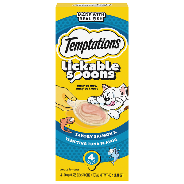 Save on Temptations Lickable Spoons Savory Salmon & Tuna Cat Treats 4