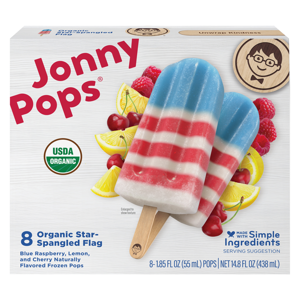 JonnyPops Organic Dairy Free Star-Spangled Flag Water Pops - 8 ct Frozen