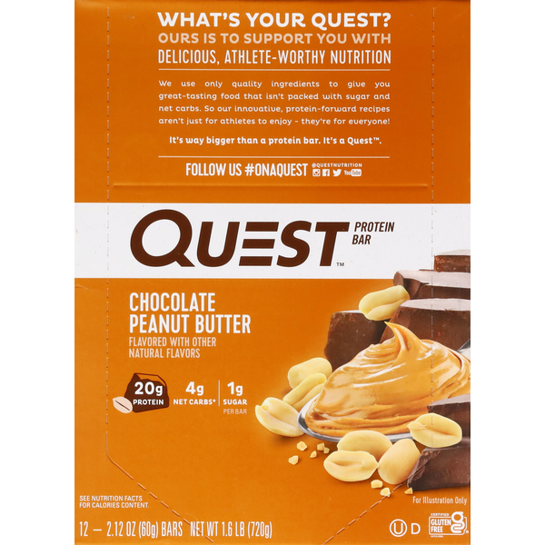 Quest Keto Friendly Chocolate Peanut Butter 20g Protein Bars - 12 ct