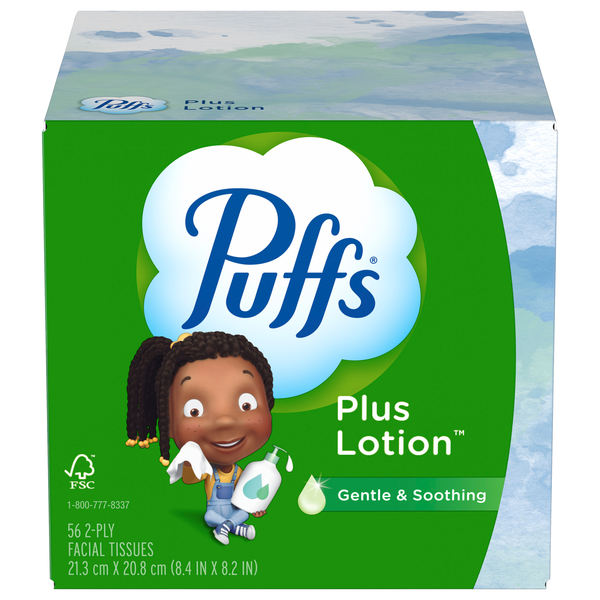 Puffs Plus Lotion 2-Ply Facial Tissue Cube Box