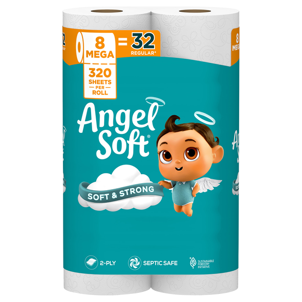 Angel Soft Mega Roll 2-Ply Toilet Paper Unscented - 8 ct
