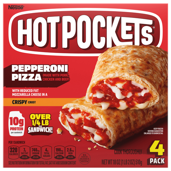 HOT POCKETS Pepperoni Pizza Crispy Crust Sandwiches - 4 ct Frozen
