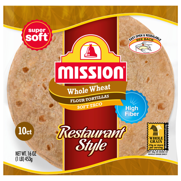 Mission Restaurant Style Soft Taco Whole Wheat Flour Tortillas 8 Inch 10ct