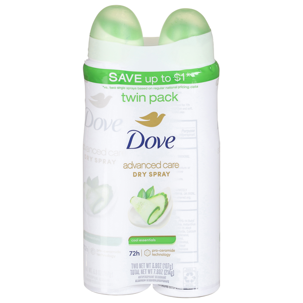 Dove Cool Essential Antiperspirant Deodorant Dry Spray 3.8 oz/2 ct