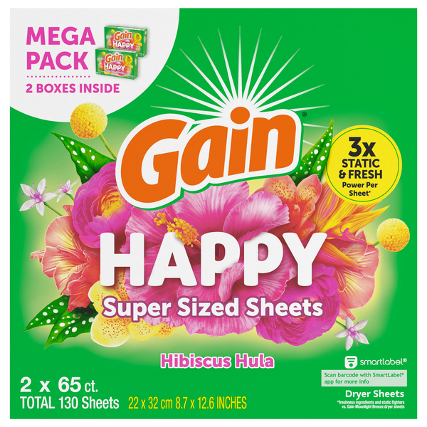 Gain Happy Hibiscus Hula Super Sized Dryer Sheets