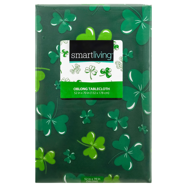 Smart Living Oblong St. Pat's Day Tablecloth Green w/ Shamrocks 50x70 Inch
