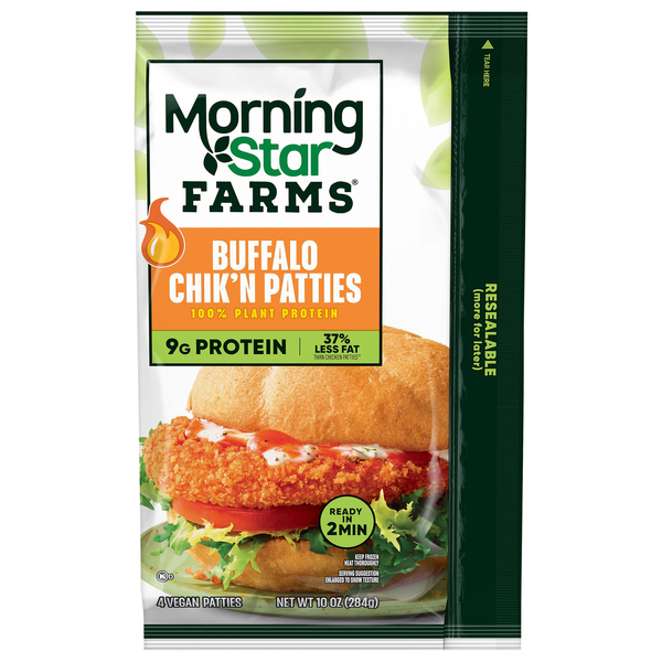 MorningStar Farms Plant-Based Vegan Veggie Buffalo Chik Patties - 4 ct