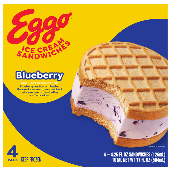 Eggo Blueberry Flavored Ice Cream Sandwiches - 4 ct