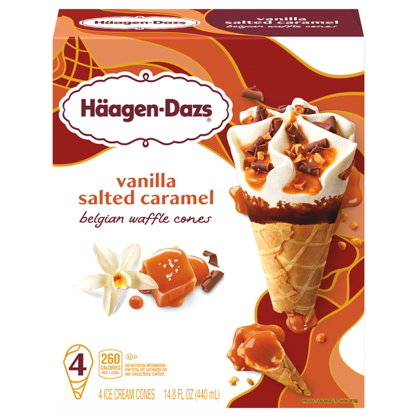 Haagen-Dazs Vanilla Salted Caramel Belgian Waffle Ice Cream Cones - 4 ct