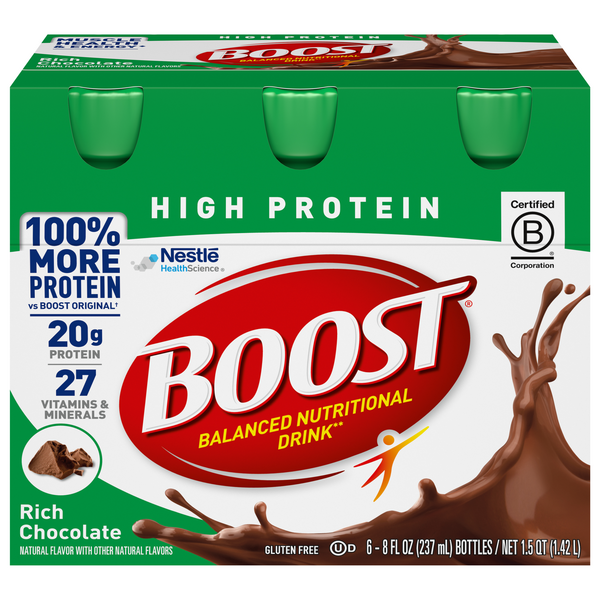 BOOST High Protein Rich Chocolate 20g Balanced Nutritional Drinks - 6 pk