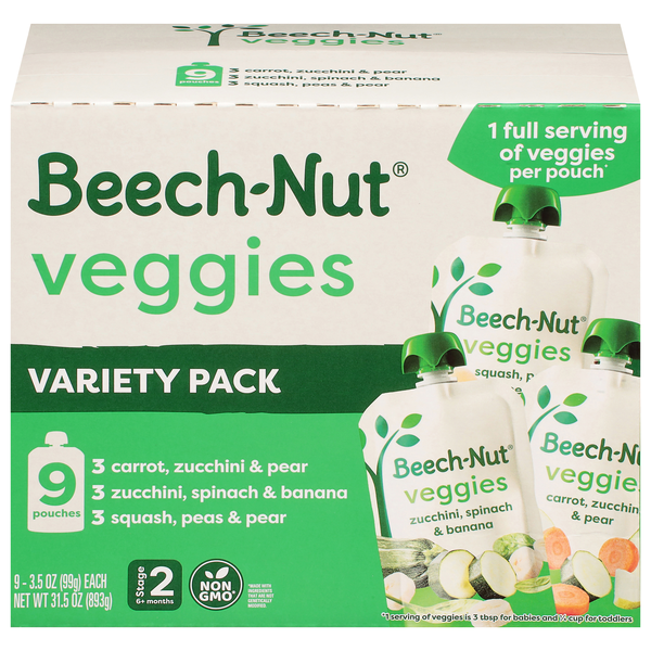 Beech-Nut Veggies Stage 2 Baby Food Variety Pack - 9 ct