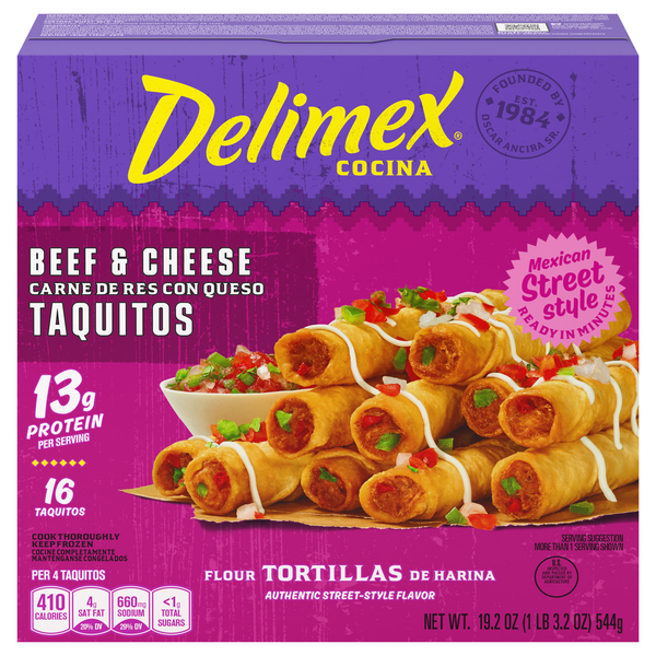 Delimex Beef & Cheese Flour Taquitos - 16 ct Frozen