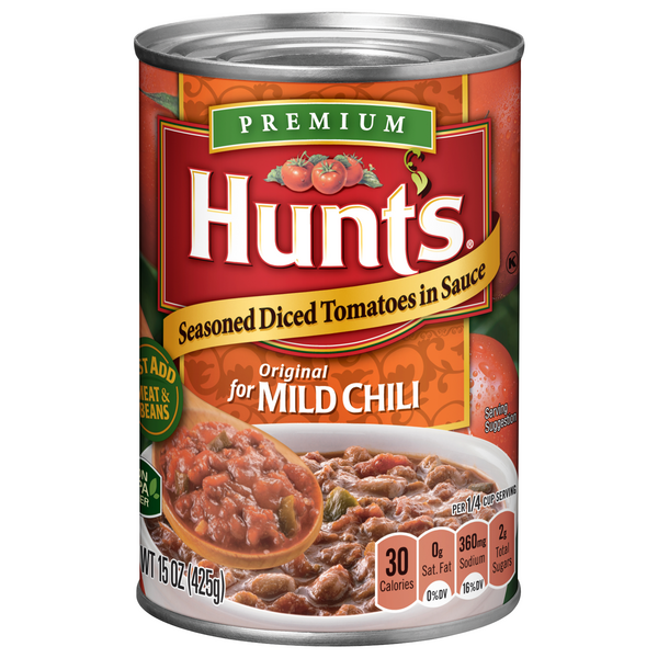 Hunt's Premium Seasoned Diced Tomatoes in Sauce Original for Mild Chili