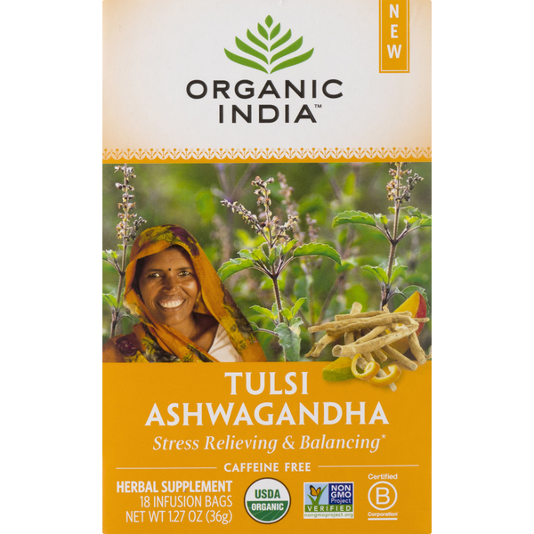 Save on Organic India Tulsi Ashwagandha Herbal Tea Bag Caffeine Free
