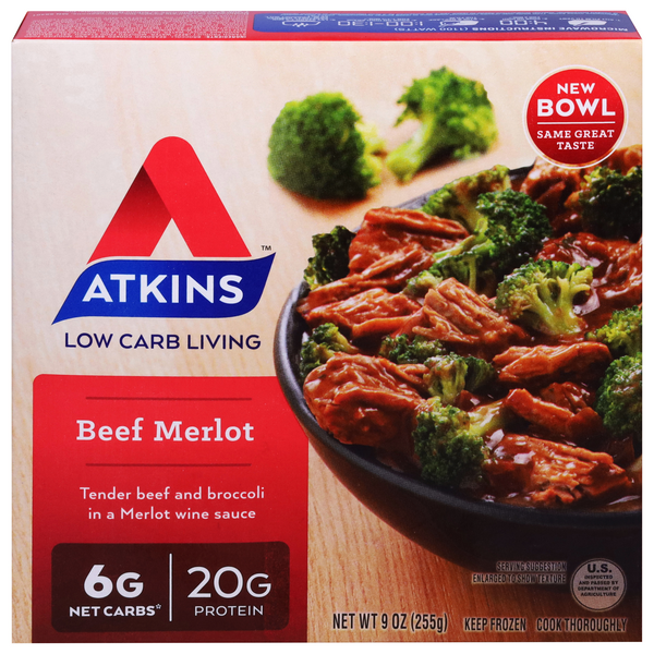 Atkins Low Carb Beef Merlot Bowl 20g Protein Frozen Meal