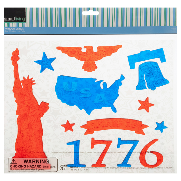 Smart Living Summer Window Clings Patriotic Iconography Ages 3+