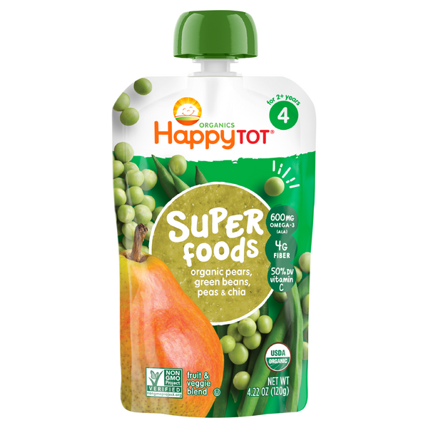Happy Tot Organics Super Foods Green Bean Pear & Pea + Super Chia Organic