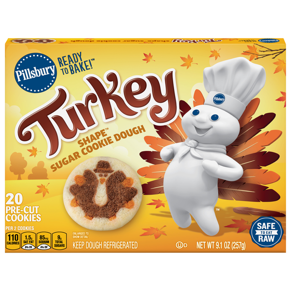 Pillsbury Thanksgiving Turkey Sugar Cookie Pre-Cut Dough - 20 ct