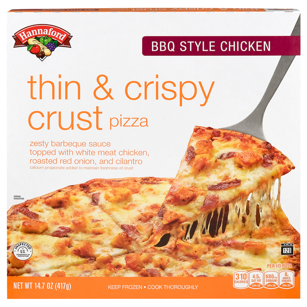 Hannaford Thin & Crispy Crust BBQ Style Chicken Pizza Frozen