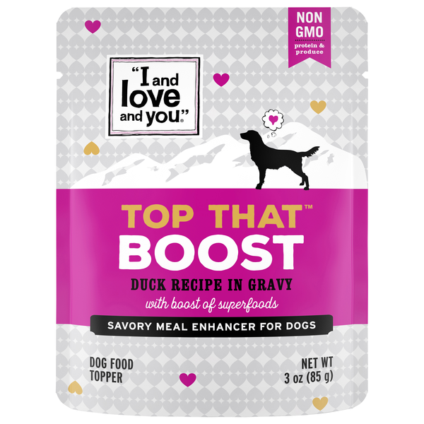 I and Love and You Top That Boost Wet Dog Food Topper Duck Recipe in Gravy