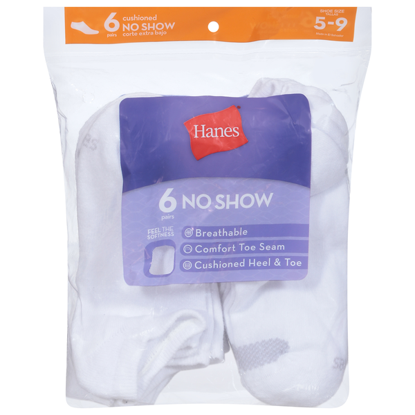 Hanes Women's Cushioned No Show Socks Size 5-9 White