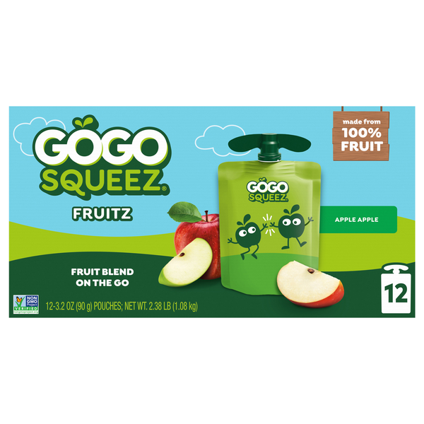 GoGo squeeZ Apple Apple Applesauce Pouches - 12 ct