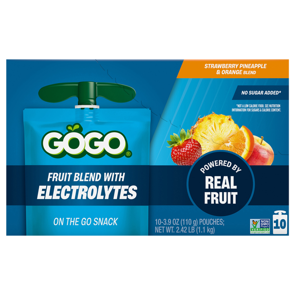 GoGo squeeZ Active Strawberry Pineapple & Orange Fruit Pouches - 10 ct