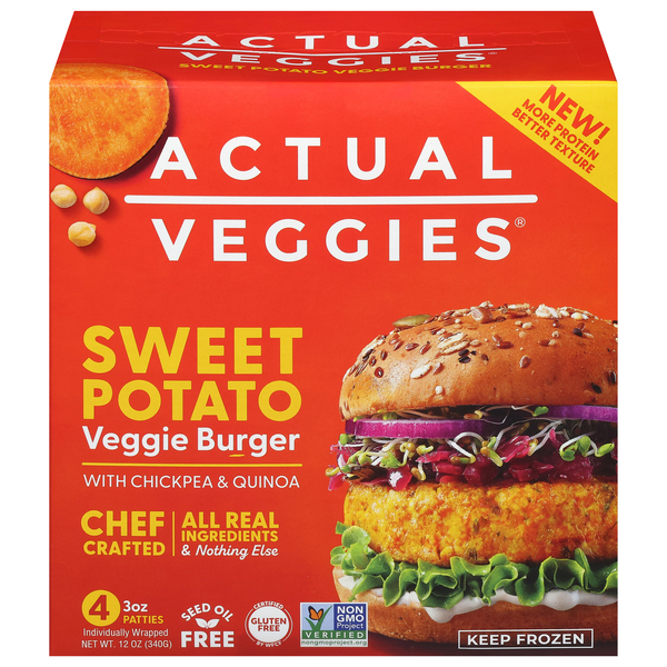 Actual Veggies Sweet Potato Veggie Burger w/Chickpea & Quinoa - 4ct Frozen