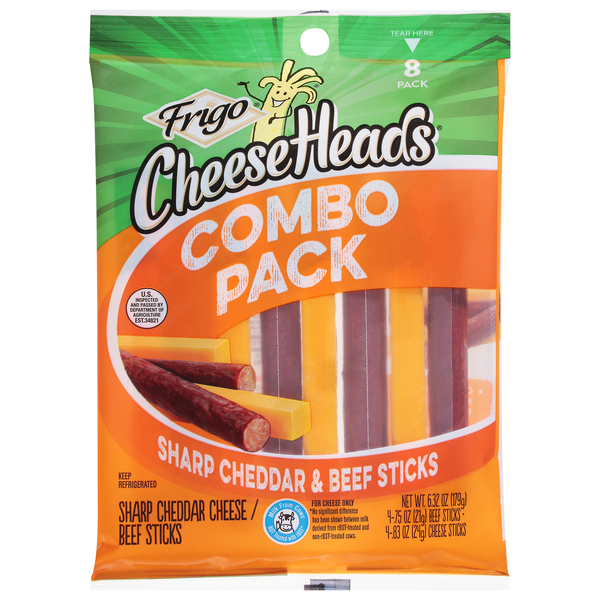 Frigo Cheese Heads Combo Pack Sharp Cheddar & Beef Sticks - 8 ct