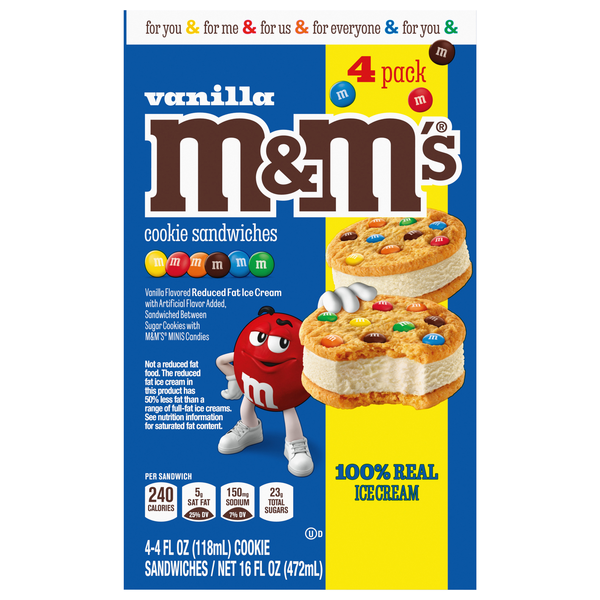 M&M's Vanilla Ice Cream Cookie Sandwiches - 4 ct